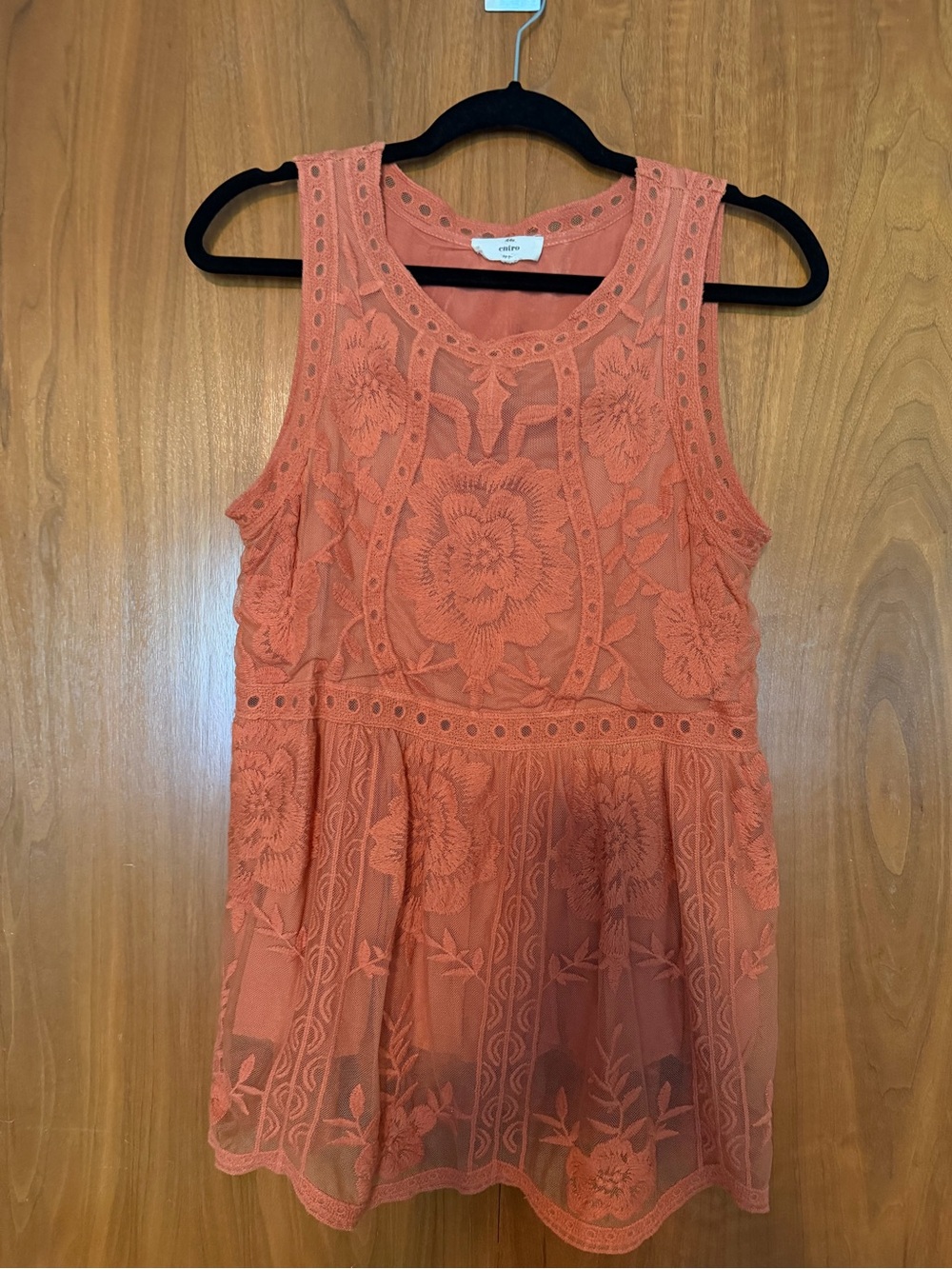 Entro Terracotta Embroidered Lace Sleeveless Peplum blouse Size S